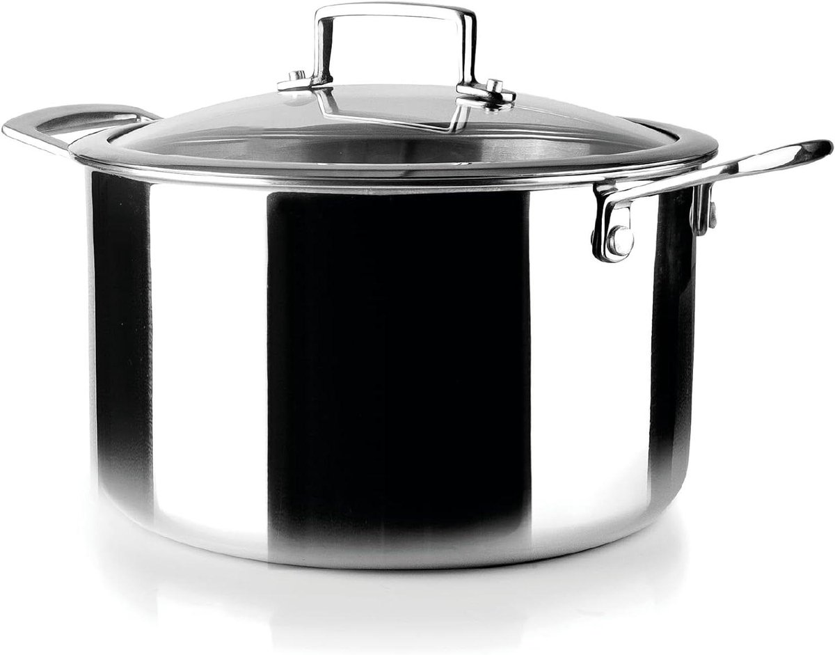 Drielaagse Kookpan - Soeppan Stoofpan - Gezond Koken - Aluminium Kern - 24 cm - Zilver