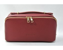 SKINTONE SKIN® - Toilettas – Cosmetica Tas Dames – Grote Capaciteit- Leder Luxe Make-up Organizer & Beautycase – Reis Toilettas / Make-up Etui – Vakantie Tas – Openklapbare Toilettas – Multifunctioneel – Waterproof - Velvet Rouge Rood