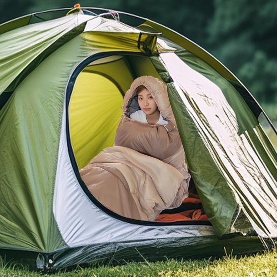 Kampeerslaapzak Volwassenen - Slaapzak Koud Weer - Buiten Kamperen - Winddicht Warm - 190x75cm - Khaki — afbeelding 3