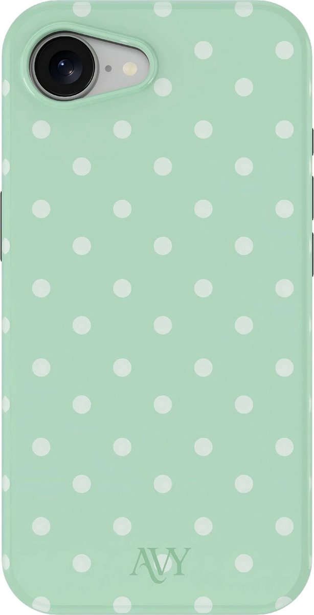 AVY Hoesje geschikt voor Apple iPhone 17e / 16e | Mint Breeze | Polka Dots | Matcha & Wit | Hard Shell Back Cover | Compatibel met MagSafe & Qi2