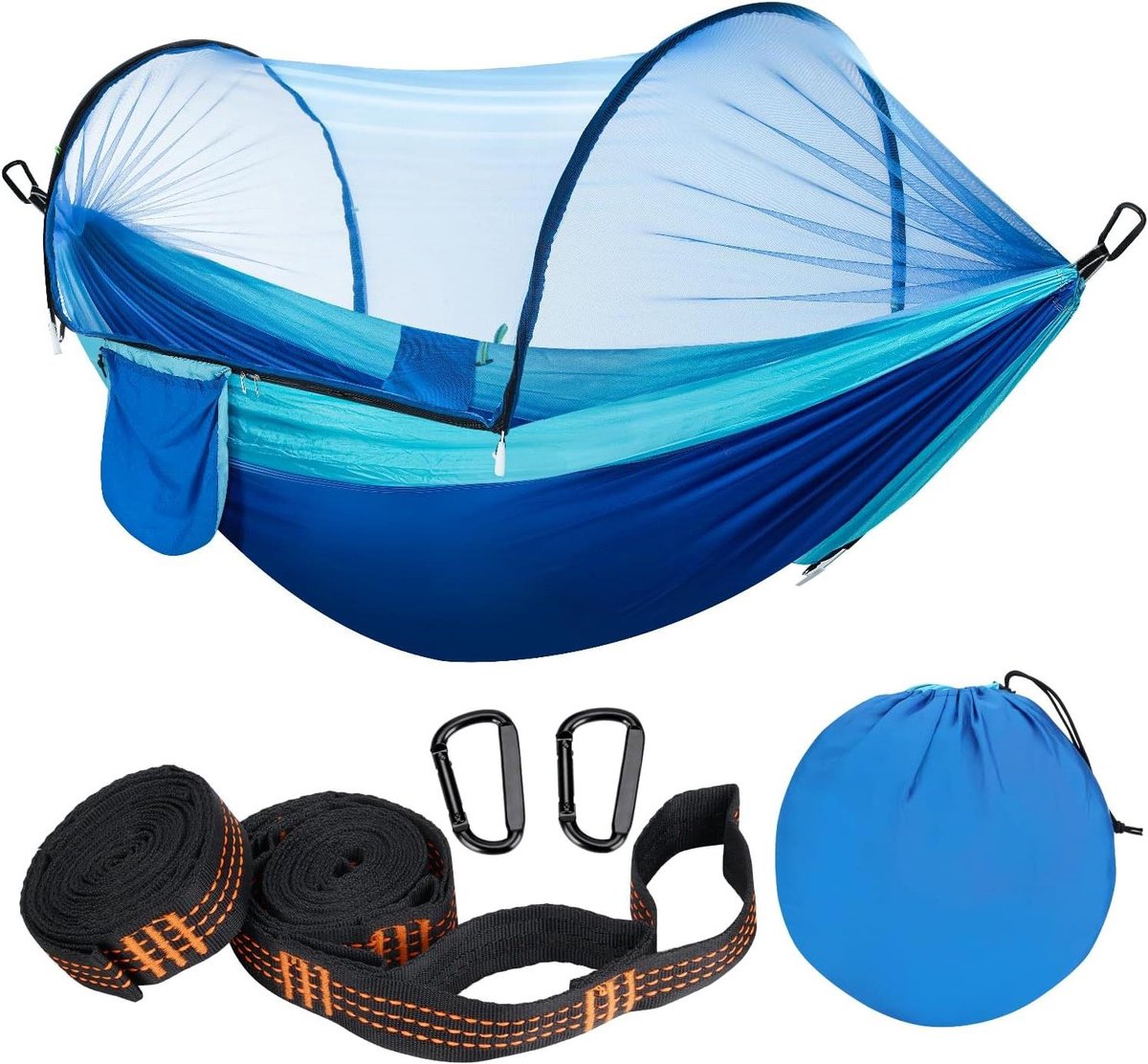 Hangmat met muggennet - Kampeerhangmat Tuin hangmat - Buiten ontspannen - Ultralicht en draagbaar - 270 x 140 cm - Blauw