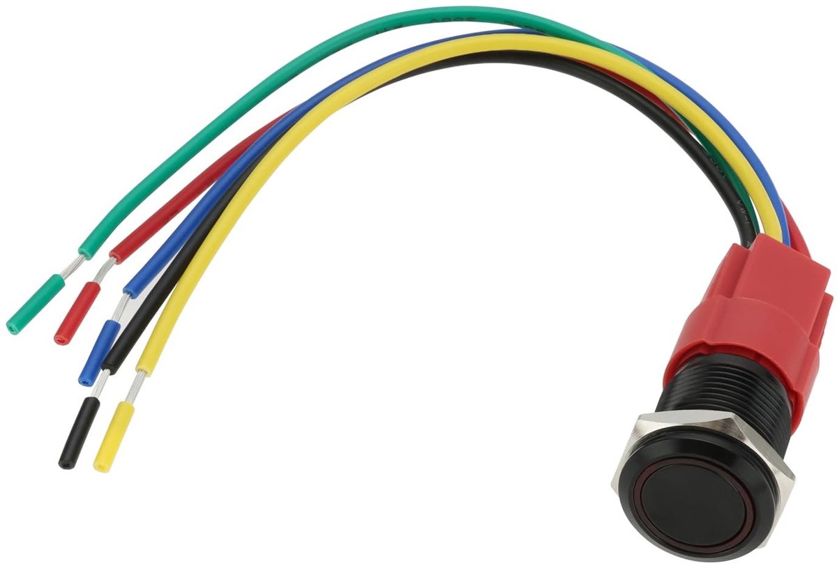 aladdien - LED Knop Schakelaar - Tuimelschakelaar met Draad - Zwart - 16mm Installatie - Zelf Resetten - Geschikt voor Diverse Toepassingen