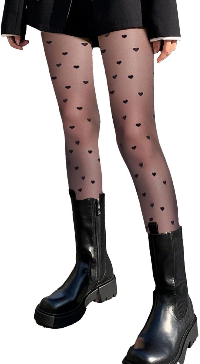 aladdien - Panty voor dames - Glitterpanty - Vintage uitstraling - Zwart - Hartjespatroon - Perfect voor Halloween en Kerstmis - Damesmode