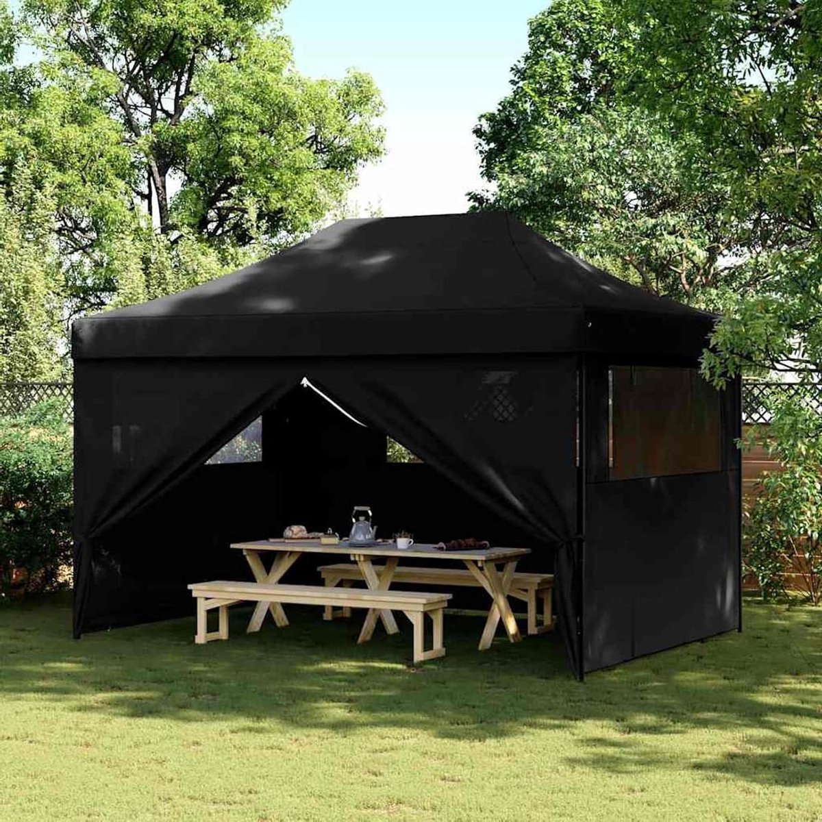 Partytent Opvouwbaar - Vouwtent Tuinpaviljoen - Feestelijke Bijeenkomsten - Pop-up Snel Opzetten - 410 x 279 cm - Zwart