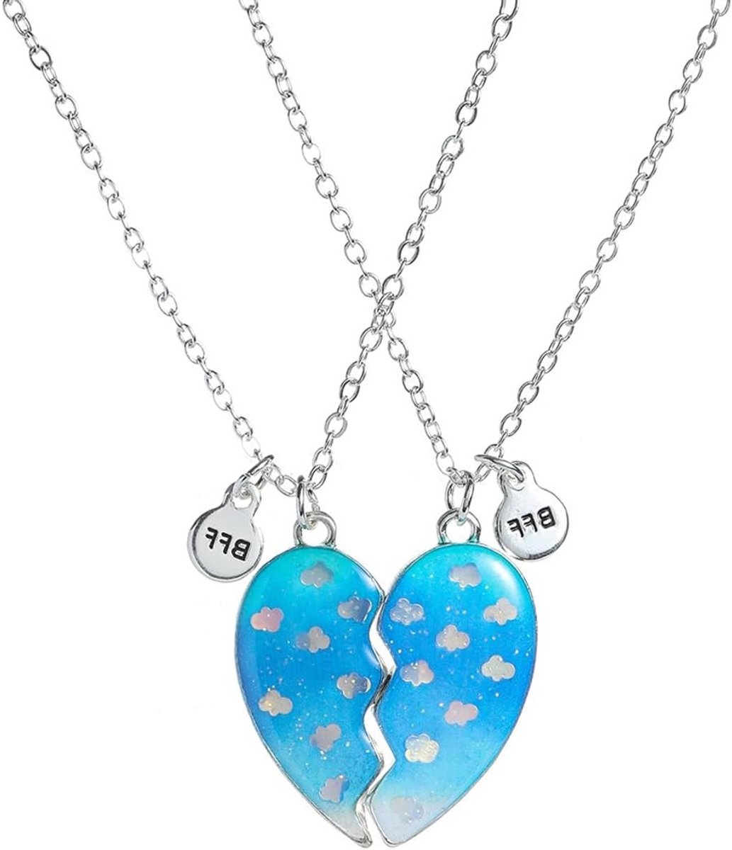 Vriendschapsketting Set van 2 met Blauwe Pailletten, BFF Sieraad, Perfecte Verjaardagscadeau voor Beste Vrienden en Kinderen