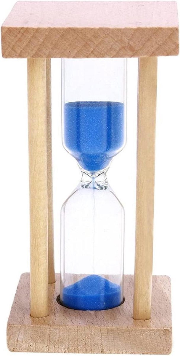 Zandloper - Zandklok Timer - Tandenpoetsen Kinderen - Houten Frame - 5 Minuten - Blauw Wit Rood