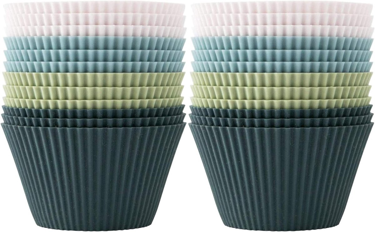 Cupcake-vormen, muffinvormen van siliconen, standaard siliconen vormen voor muffins 4 kleuren, set van 12, herbruikbaar, BPA-vrij, voor cake en pudding (set van 24 muffinvormen)