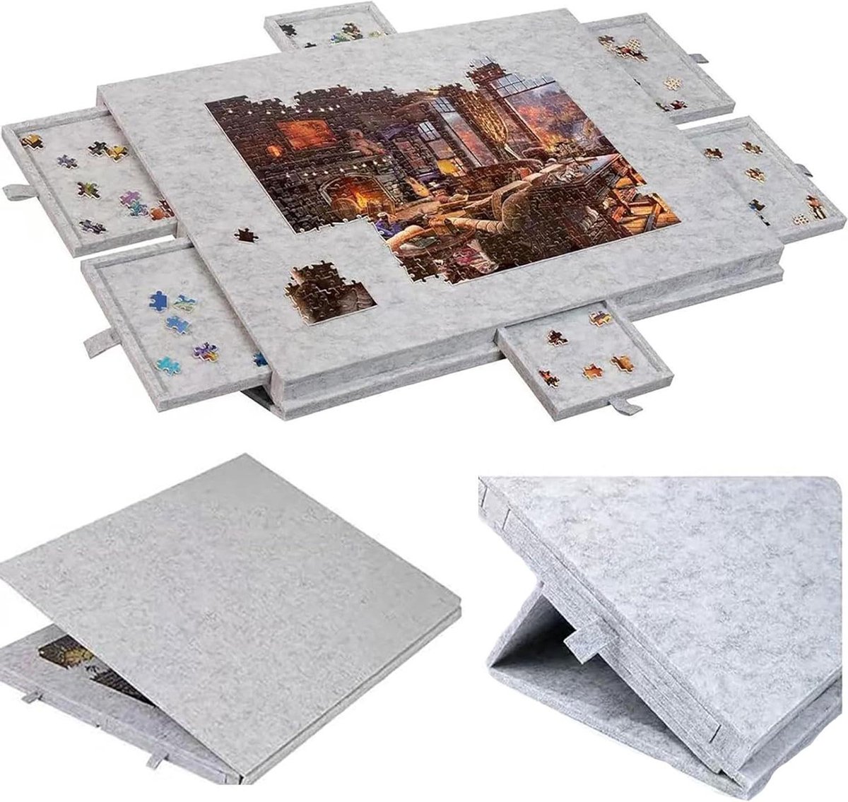 Legpuzzelbord Opvouwbaar - Puzzeltafel Sorteerbak - Puzzels Maken - Met 6 Sorteerladen - 77 x 53.6 cm - Donkergrijs