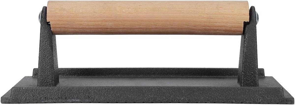 Gietijzeren Grillpers - Steakpers Gewichtspers - Biefstuk Grillen - Perfecte Grillmarkeringen - 21 x 10.5 x 7.5 cm - Zwart