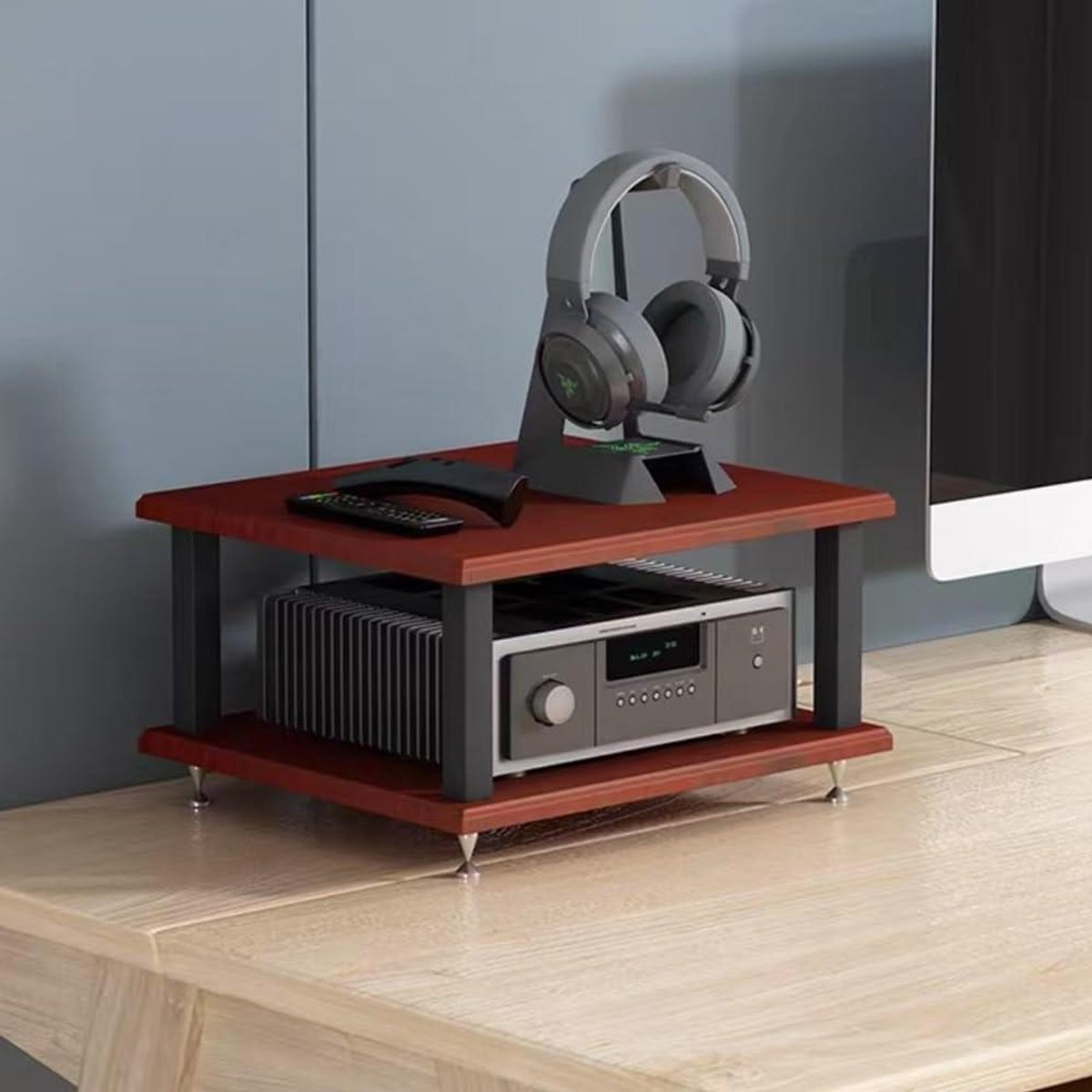 HiFi Audio Rack - Stereo Meubel - Media Opbergen - Meertraps Ontwerp - 40 cm Lengte - Zwart