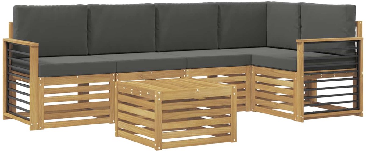 vidaXL Buiten - bank - set - 6 - st - 5-zits - Wit - en - antracietkleurig - Polyester Wit en antracietkleurig