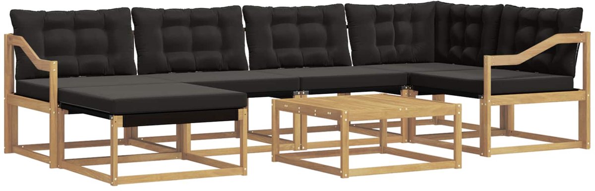 vidaXL Buiten - bank - set - 7 - st - Wit - en - zwart - Massief - Acacia - Hout Wit en zwart