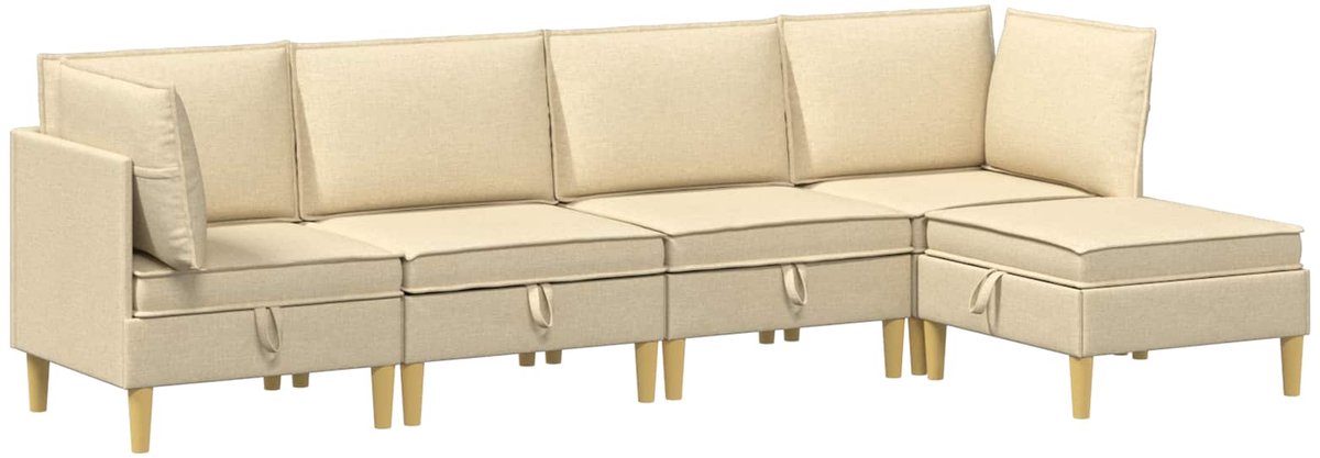vidaXL Modulaire - bankset - met - opslag - 5 - st - Crèmekleurig