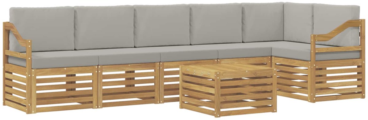 vidaXL Buiten - bank - set - 7 - st - 6-zits - Wit - en - Lichtgrijs - Polyester Wit en Lichtgrijs