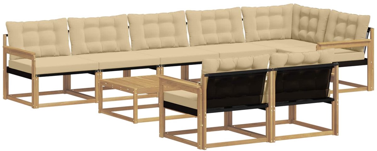 vidaXL Buiten - bank - set - 9 - st - 8-zits - Wit - en - Beige Wit en Beige