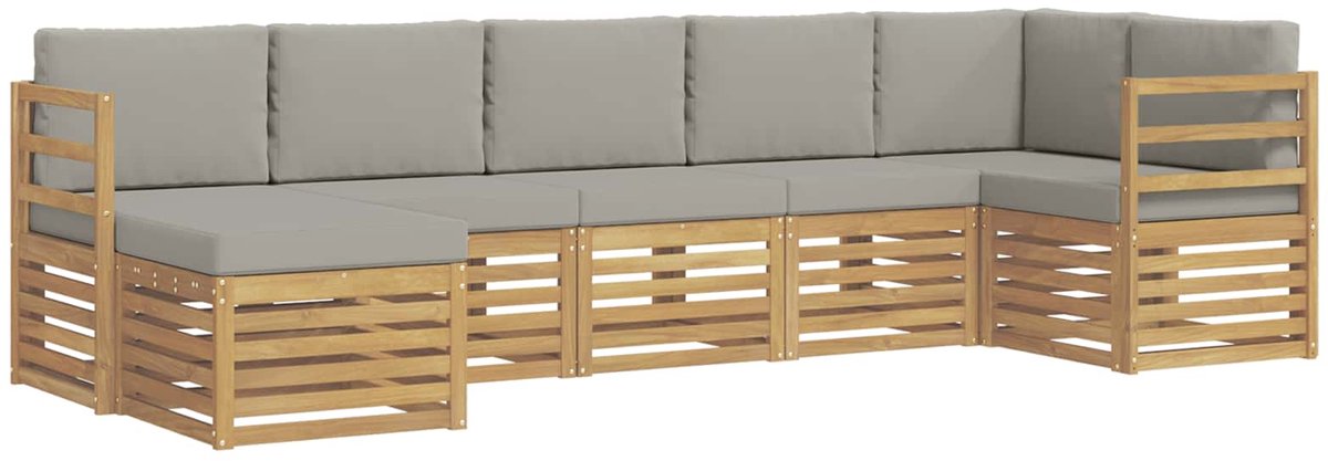vidaXL Buiten - bank - set - 7 - st - 6-zits - Wit - en - Lichtgrijs - Solid - Acacia - Wood Wit en lichtgrijs
