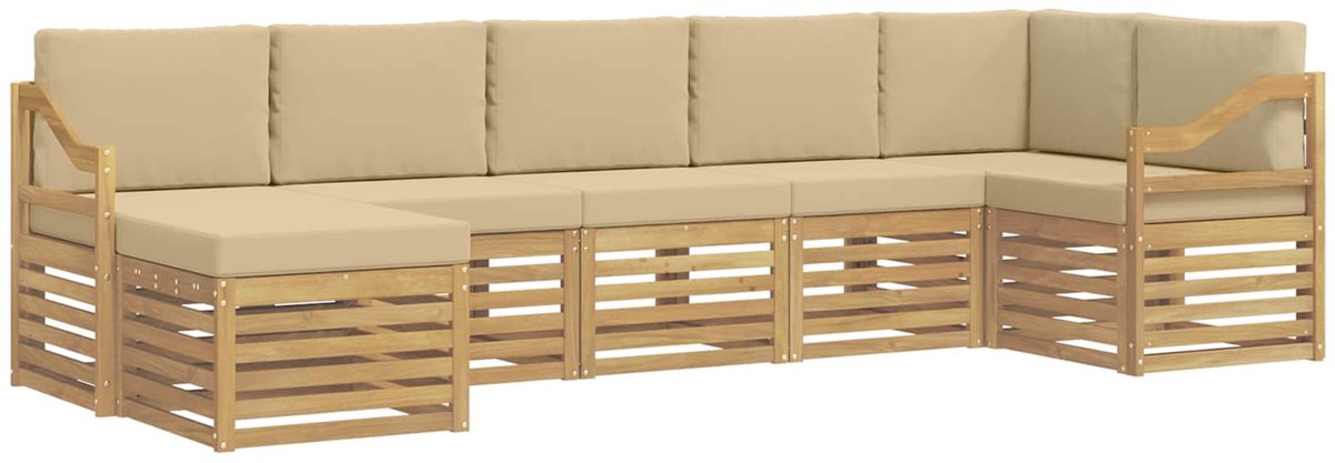 vidaXL Buiten - bank - set - 7 - st - 6-zits - Wit - en - Beige - Solid - Acacia - Wood Wit en beige