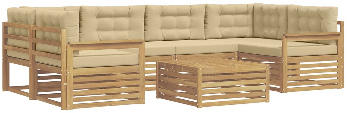 vidaXL Buiten - bank - set - 7 - st - 6-zits - Wit - en - Beige - Polyester Wit en beige