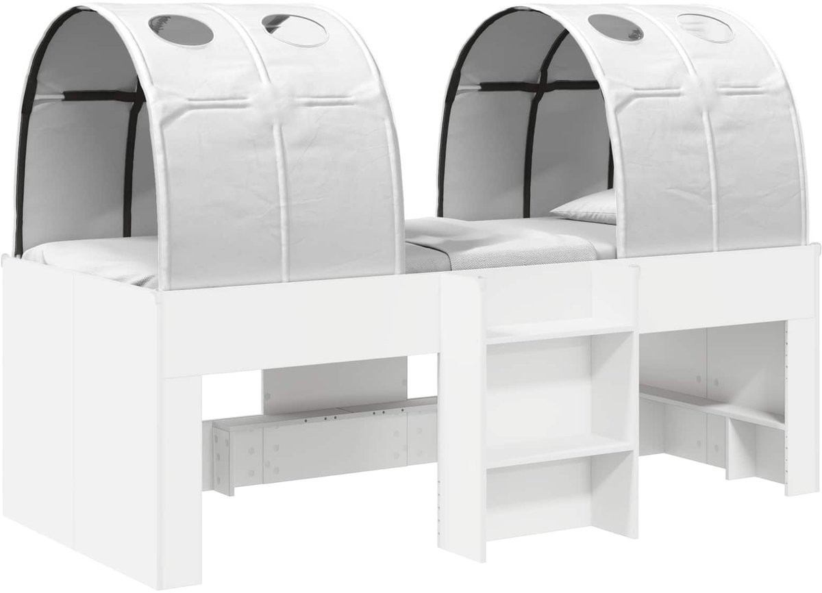 vidaXL Bed - met - Tunnel - 3 - st - Wit - Bewerkt - hout