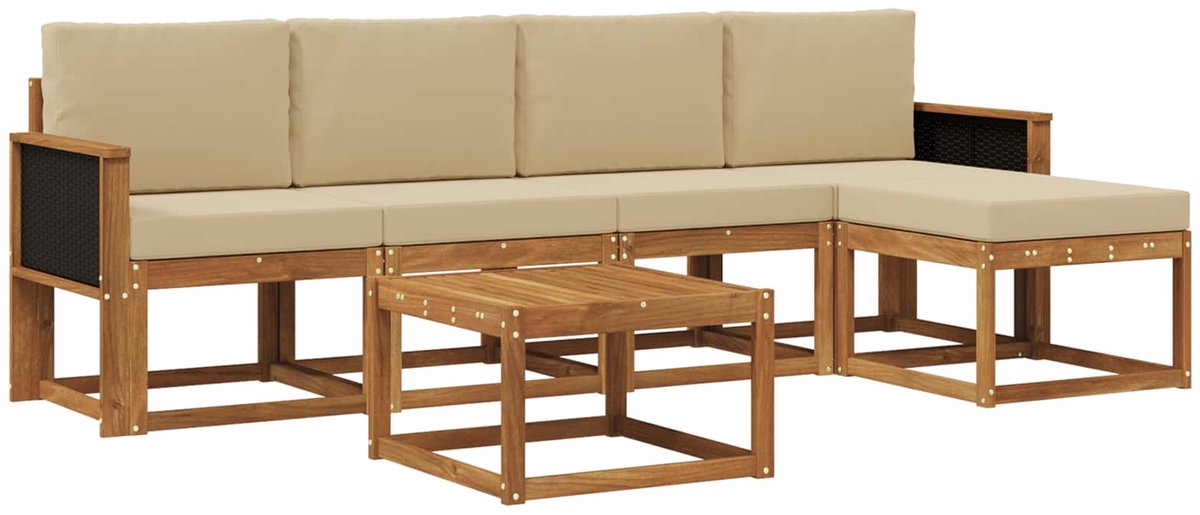 vidaXL Buiten - bank - set - 6 - st - 5-zits - Natuurlijk - en - Beige - Polyester Natuurlijk en Beige