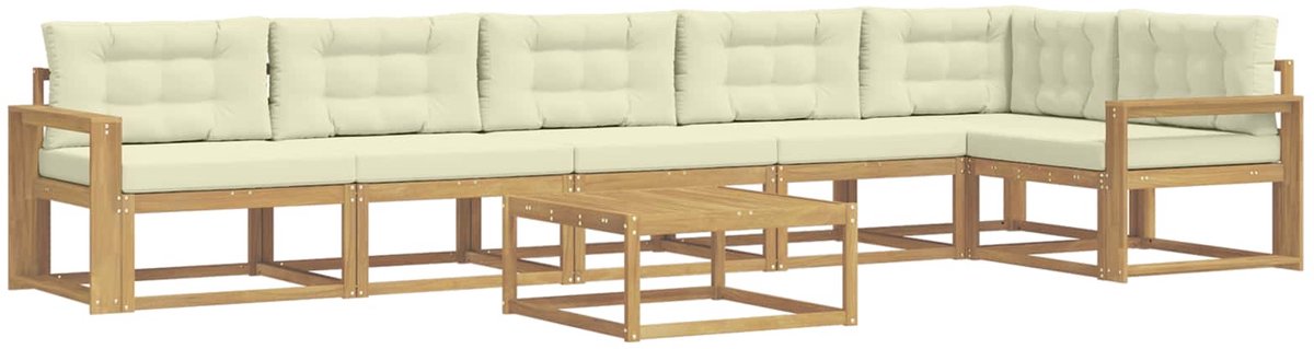 vidaXL Buiten - bank - set - 7 - st - 6-zits - Wit - en - crèmekleurig - Polyester Wit en crèmekleurig
