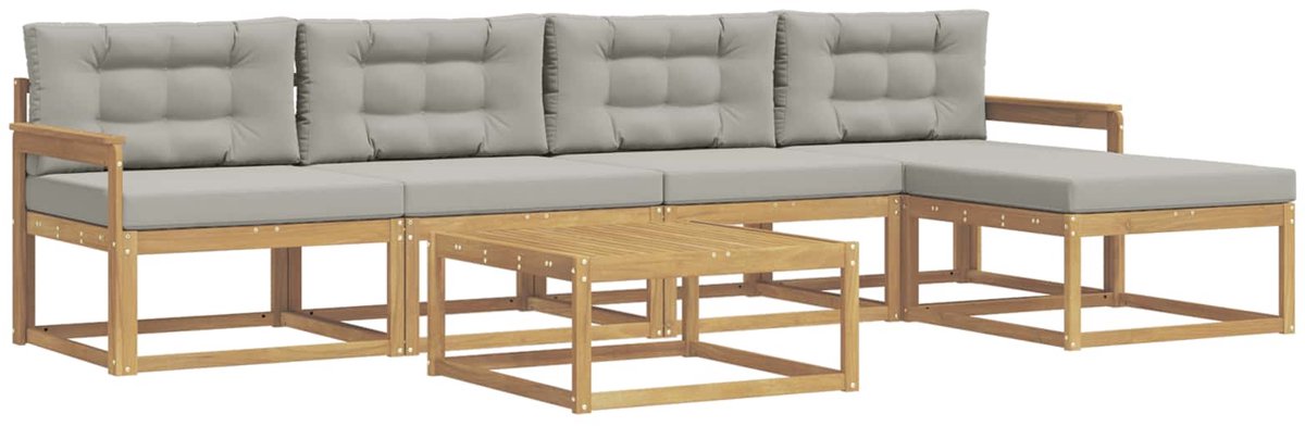 vidaXL Buiten - bank - set - 6 - st - 5-zits - Wit - en - Lichtgrijs - Polyester Wit en lichtgrijs