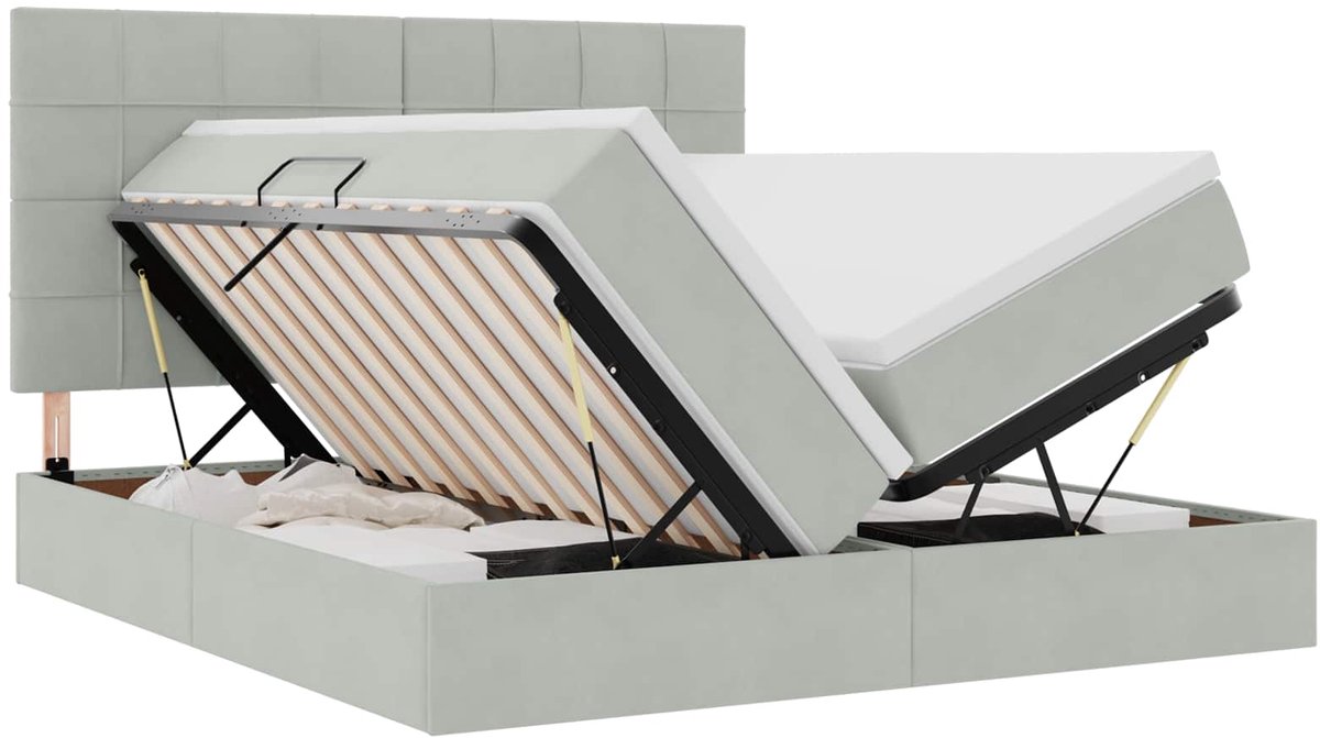 vidaXL LED - opbergbed - met - matras - Lichtgrijs - 180 - x - 200 - cm - Fluweel
