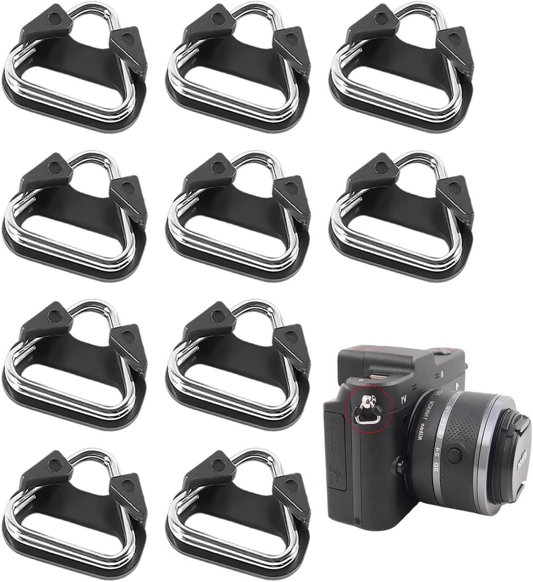 Camera Riem Adapters - Camera Oogjes Connectoren - Camera Beveiligen - Met Beschermhoes Gesp - 10 Stuks - Zwart
