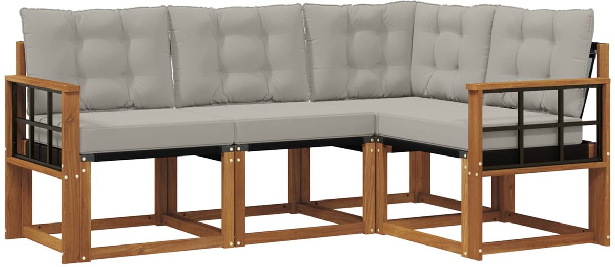 vidaXL Buiten - bank - set - 4 - st - 4-zits - Naturel - en - lichtgrijs Naturel en lichtgrijs