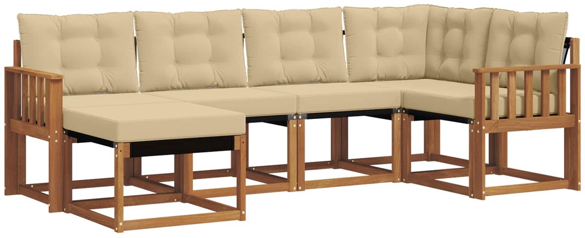 vidaXL Buiten - bank - set - 6 - st - 6-zits - Natuurlijk - en - Beige Natuurlijk en Beige