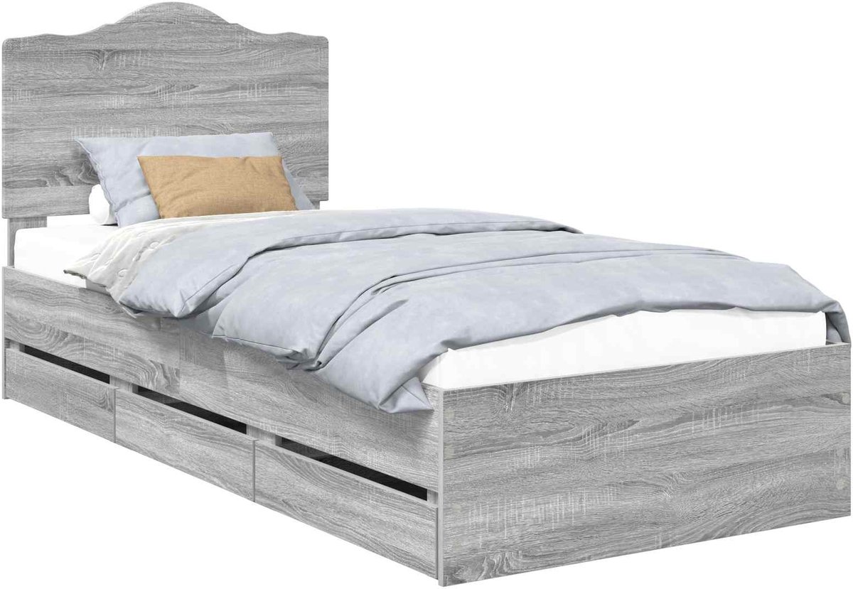 vidaXL Bedframe - met - lade - Grijze - Sonoma - 100 - x - 200 - cm - Ingenieurshout Grijze sonoma