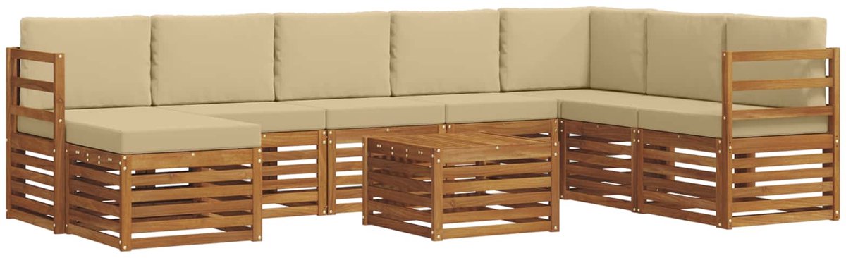vidaXL Buiten - bank - set - 9 - st - 8-zits - Natuurlijk - en - Beige Natuurlijk en Beige