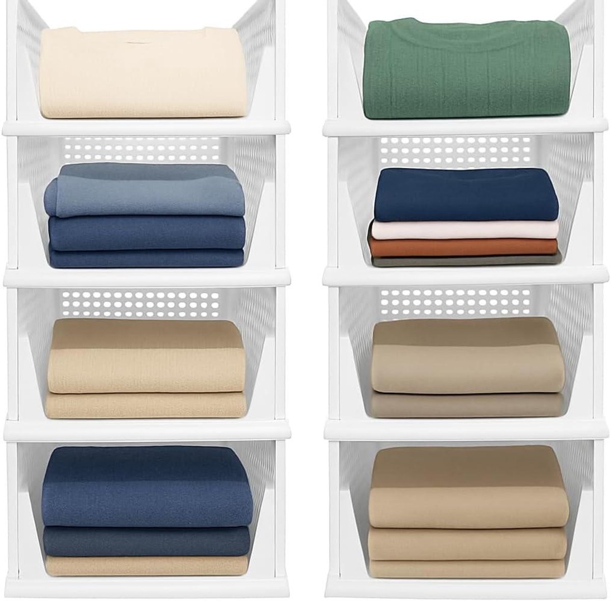 Kledingkast Organizer - Opbergdozen Kast - Ruimte Besparen - Stapelbaar Ontwerp - 8 Stuks - Wit