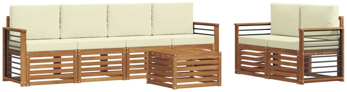 vidaXL Buiten - bank - set - 7 - st - Natuurlijk - en - Crème - Massief - Acacia - Hout Natuurlijk en Crème
