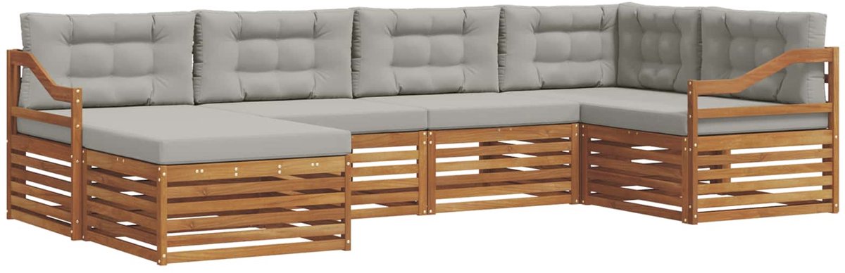 vidaXL Buiten - bank - set - 6 - st - 6-zits - Naturel - en - lichtgrijs Naturel en lichtgrijs