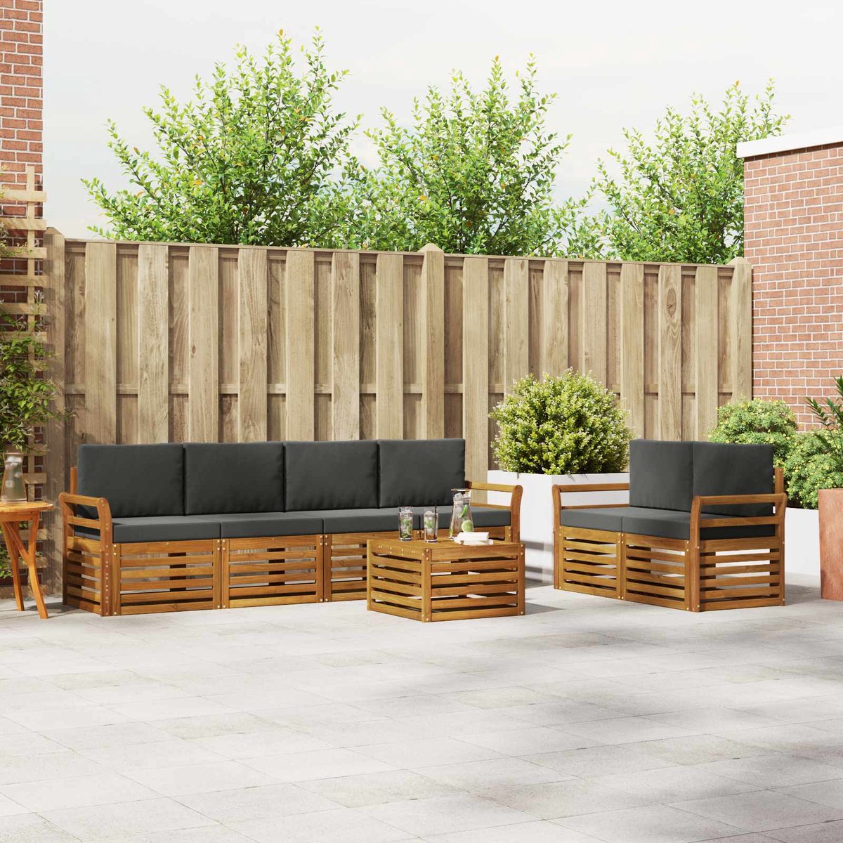 vidaXL Buiten - bank - set - 7 - st - 6-zits - Natuurlijk - en - Antraciet Natuurlijk en Antraciet