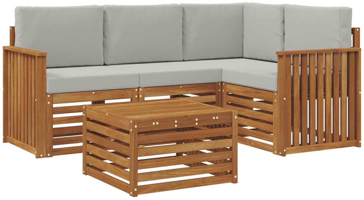 vidaXL Buiten - bank - set - 5 - st - 4-zits - Naturel - en - lichtgrijs Naturel en lichtgrijs