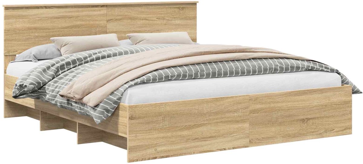 vidaXL Bedframe - met - hoofdeinde - Sonoma - Eik - 180 - x - 200 - cm - Bewerkt - hout Sonoma Oak