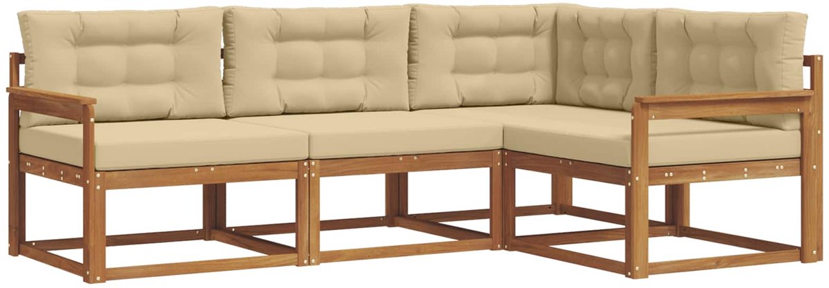 vidaXL Buiten - bank - set - 4 - st - 4-zits - Natuurlijk - en - Beige Natuurlijk en Beige