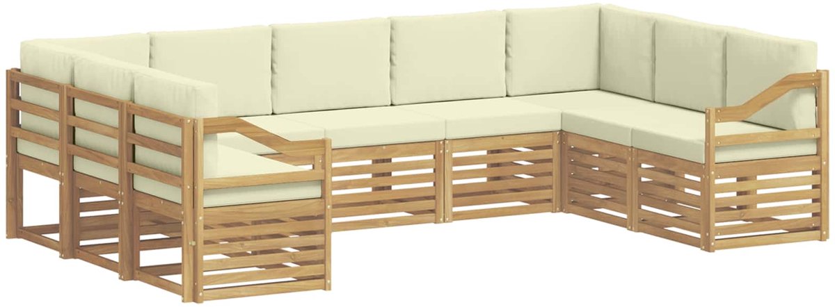 vidaXL Buiten - bank - set - 9 - st - 9-zits - Wit - en - crèmekleurig - Polyester Wit en crèmekleurig