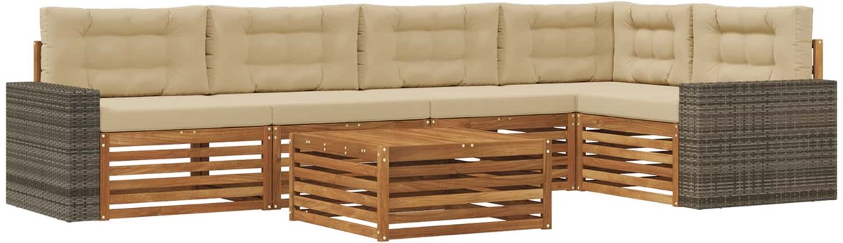 vidaXL Buiten - bank - set - 6 - st - 5-zits - Natuurlijk - en - Beige Natuurlijk en Beige