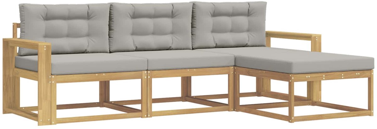 vidaXL Buiten - bank - set - 4 - st - Wit - en - Lichtgrijs - Polyester Wit en lichtgrijs