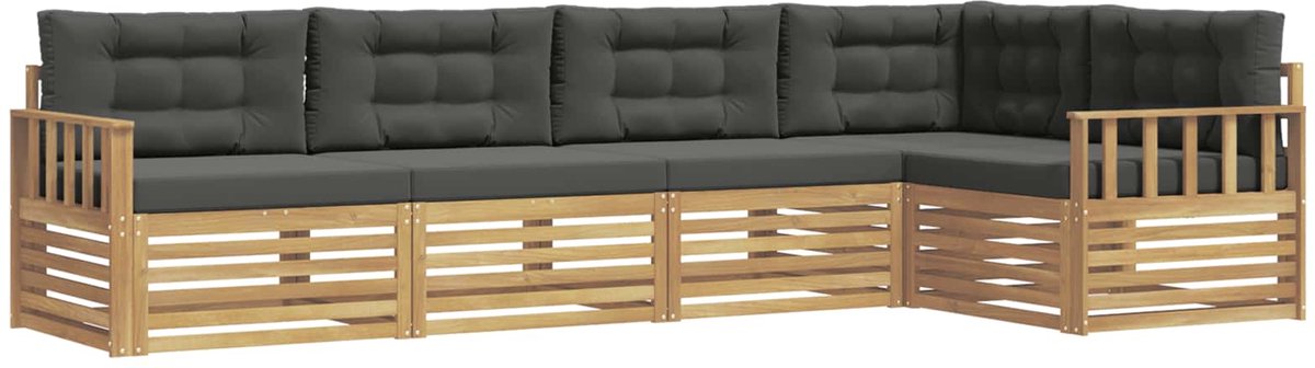 vidaXL Buiten - bank - set - 5 - st - 5-zits - Wit - en - antracietkleurig - Polyester Wit en antracietkleurig