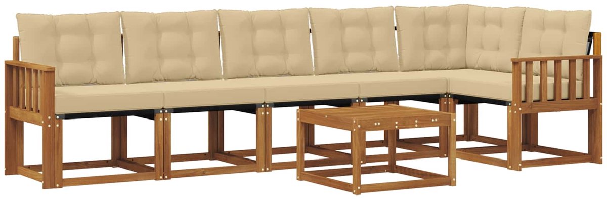 vidaXL Buiten - bank - set - 7 - st - 6-zits - Natuurlijk - en - Beige Natuurlijk en Beige