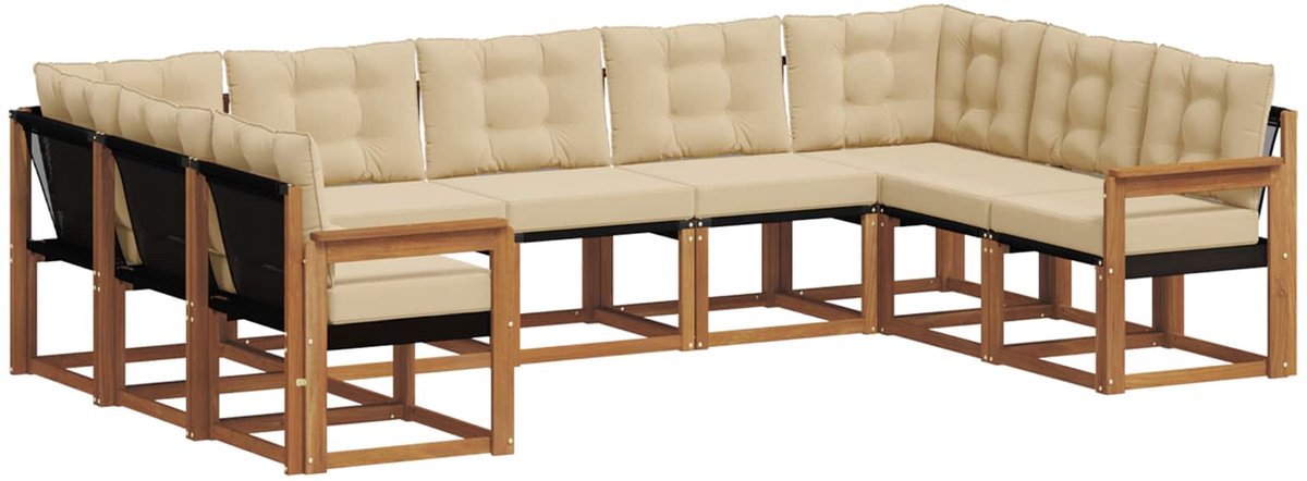 vidaXL Buiten - bank - set - 9 - st - 9-zits - Natuurlijk - en - Beige Natuurlijk en Beige