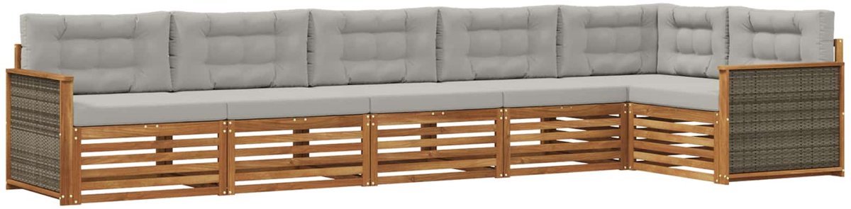 vidaXL Buiten - bank - set - 6 - st - 6-zits - Naturel - en - lichtgrijs Naturel en lichtgrijs