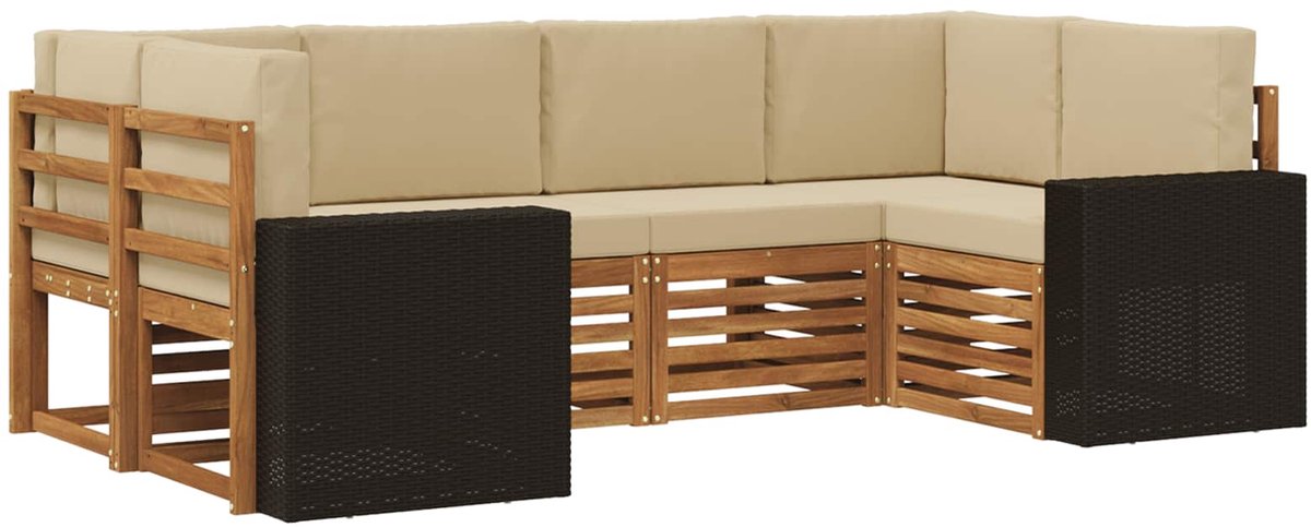 vidaXL Buiten - bank - set - 6 - st - 6-zits - Natuurlijk - en - Beige - Polyester Natuurlijk en Beige