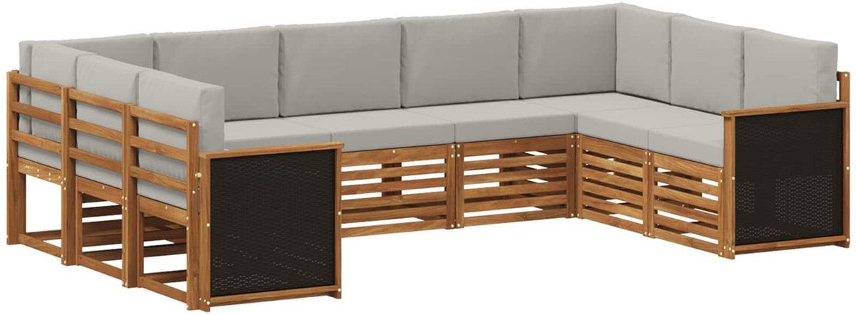 vidaXL Buiten - bank - set - 9 - st - 9-zits - Naturel - en - lichtgrijs Naturel en lichtgrijs