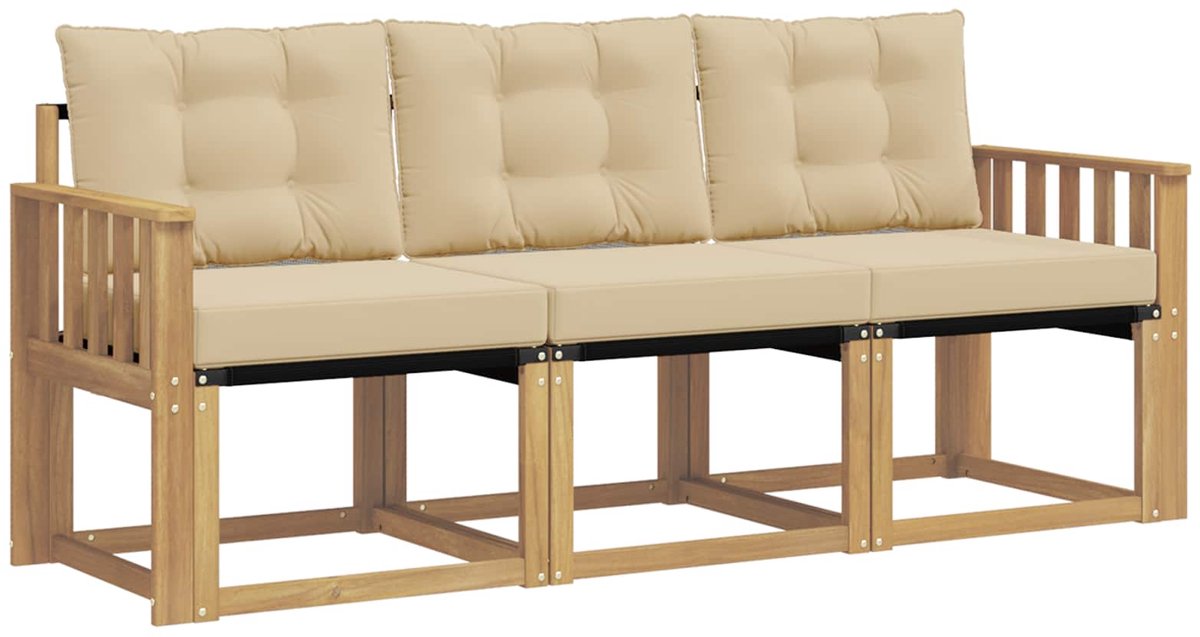 vidaXL Buiten - bank - set - 3 - st - 3-zits - Wit - en - Beige Wit en Beige