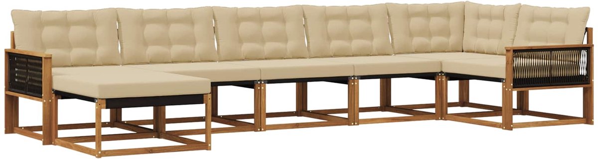 vidaXL Buiten - bank - set - 7 - st - 7-zits - Natuurlijk - en - Beige Natuurlijk en Beige